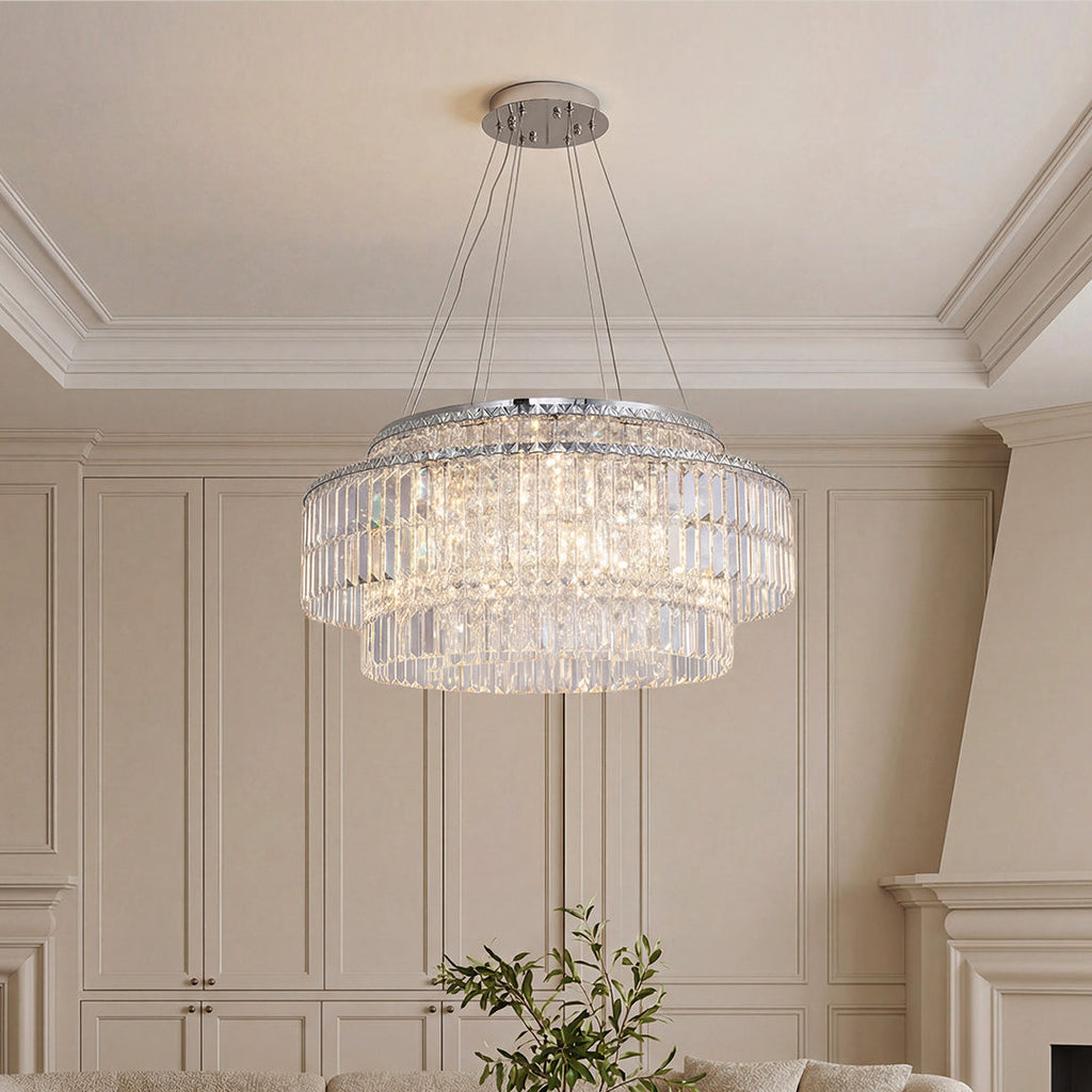 Minimalist Round Crystal Adjustable Chandelier Ceiling Light