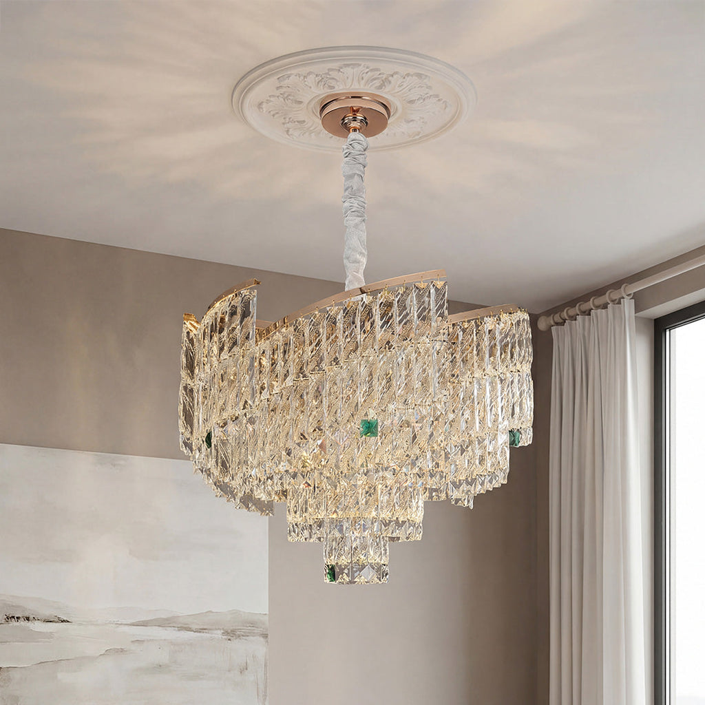 Crystal Pendant Chandelier | Luxury Carbon Steel Ceiling Light
