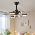 French Vintage Black Iron Ceiling Fan with 3 Blades and Multiple Lights