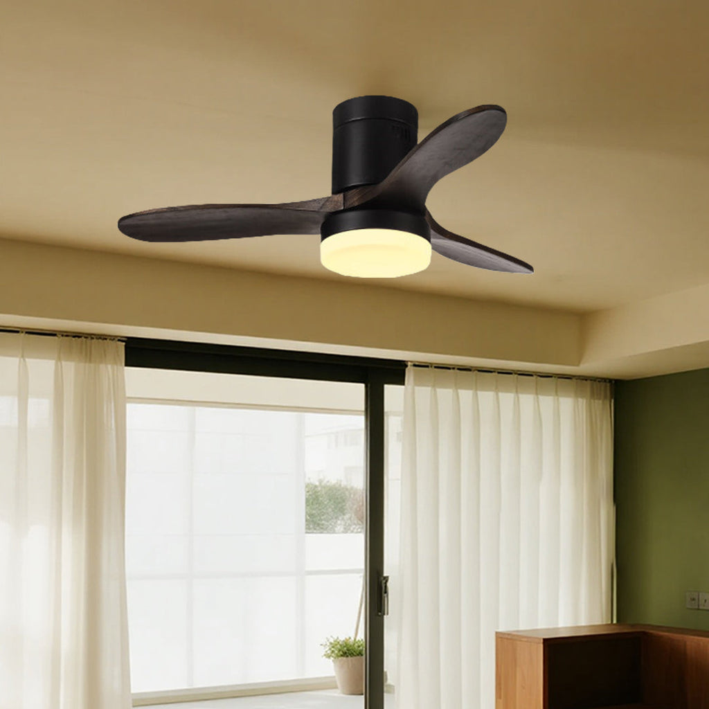 Three Blade LED Ceiling Fan with Remote Control - Modern Wood Design