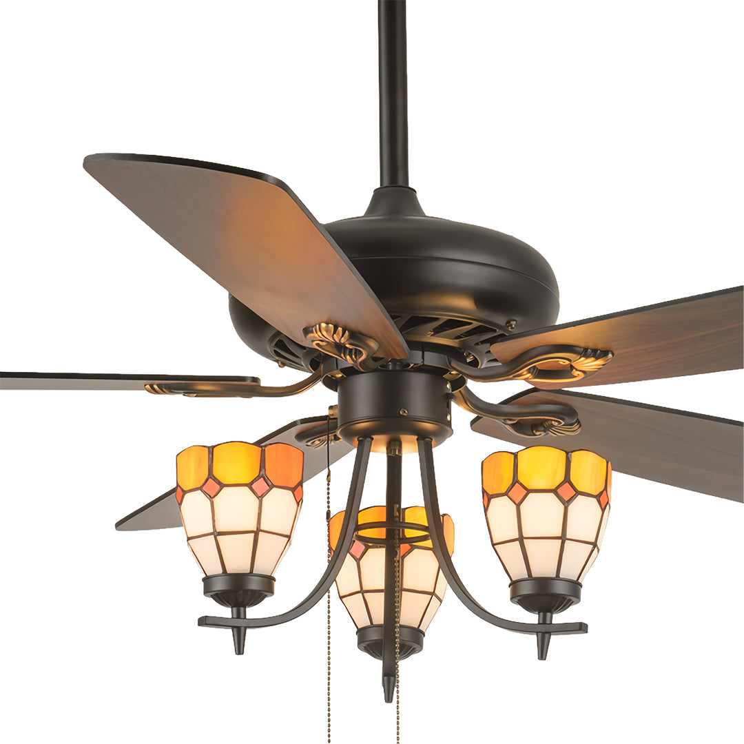 Vintage Wood Grain Ceiling Fan with Lights - Dark Finish Lamp