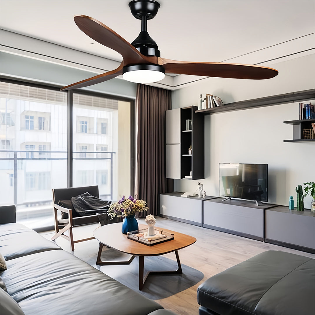 Wooden Ceiling Fan with Light - Quiet DC Motor Flush Mount Fandelier