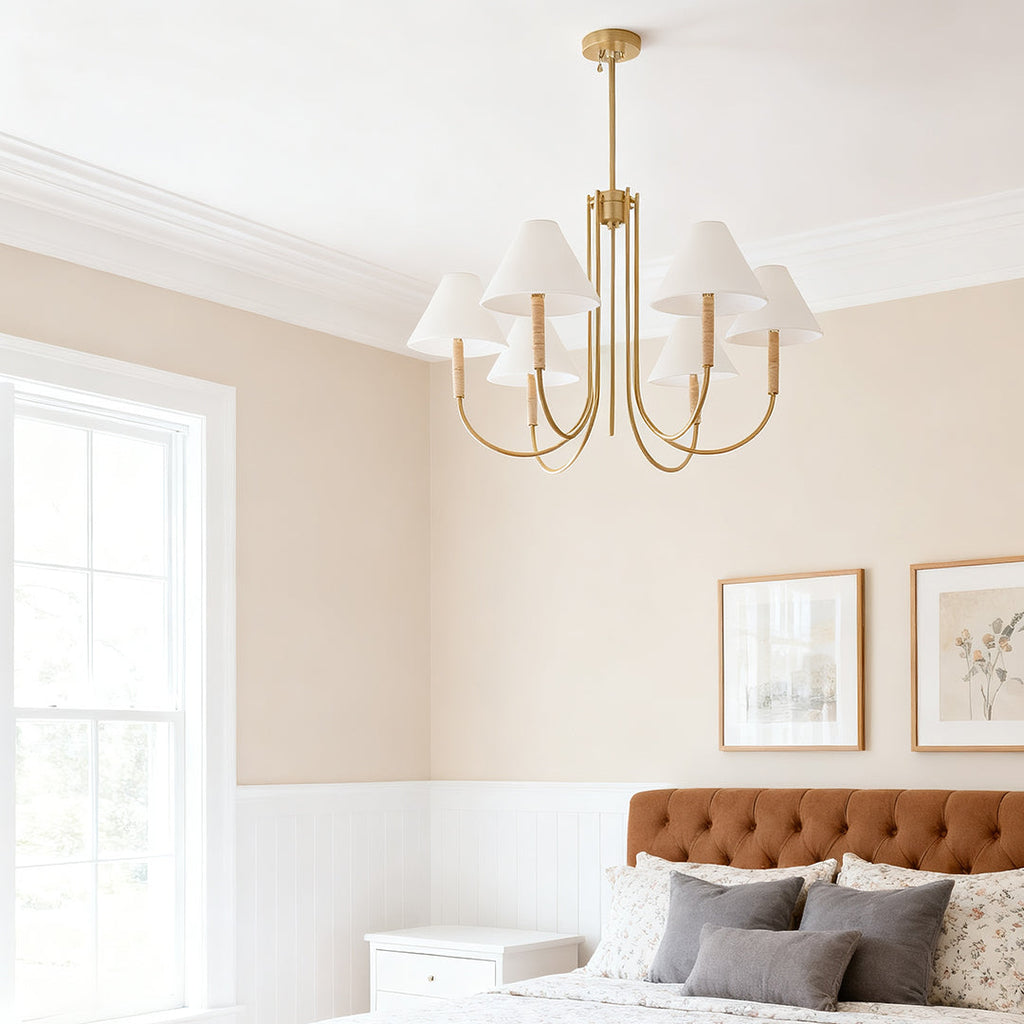 Gold Fabric Cloth Shade Chandelier Ceiling Light