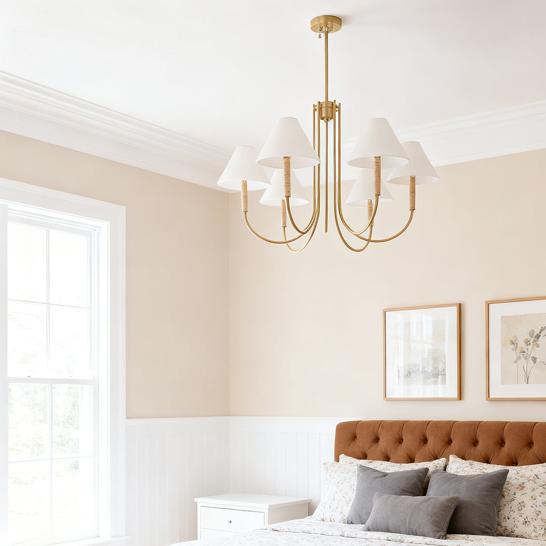 Gold Fabric Cloth Shade Chandelier Ceiling Light