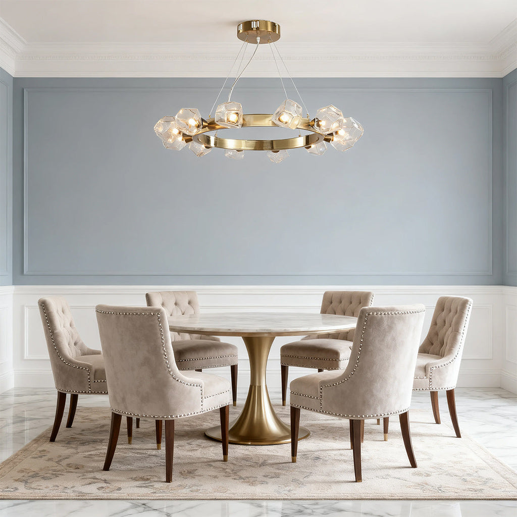 Gold Round Chandelier with Polished Brass Ceiling Light