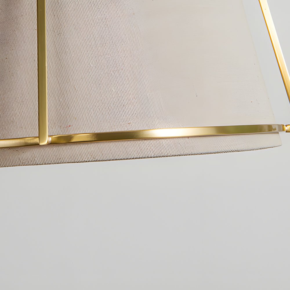 Trapezoid Gold Pendant Light with White Fabric Shade - 13.8’’ Wide Modern Ceiling Fixture