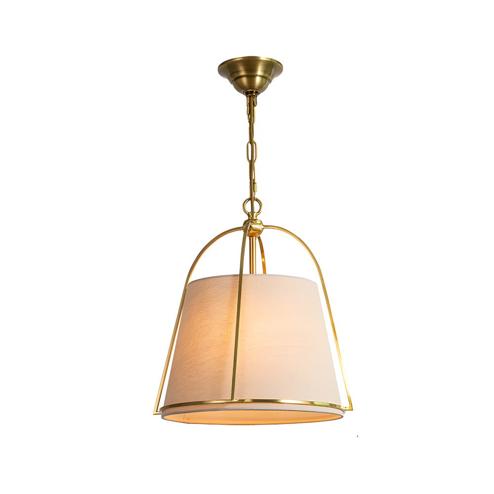 Trapezoid Gold Pendant Light with White Fabric Shade - 13.8’’ Wide Modern Ceiling Fixture