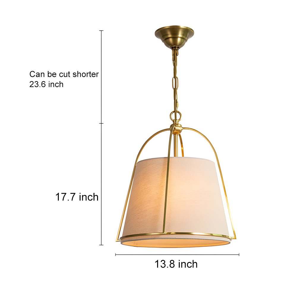 Trapezoid Gold Pendant Light with White Fabric Shade - 13.8’’ Wide Modern Ceiling Fixture