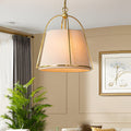 Trapezoid Gold Pendant Light with White Fabric Shade - 13.8’’ Wide Modern Ceiling Fixture