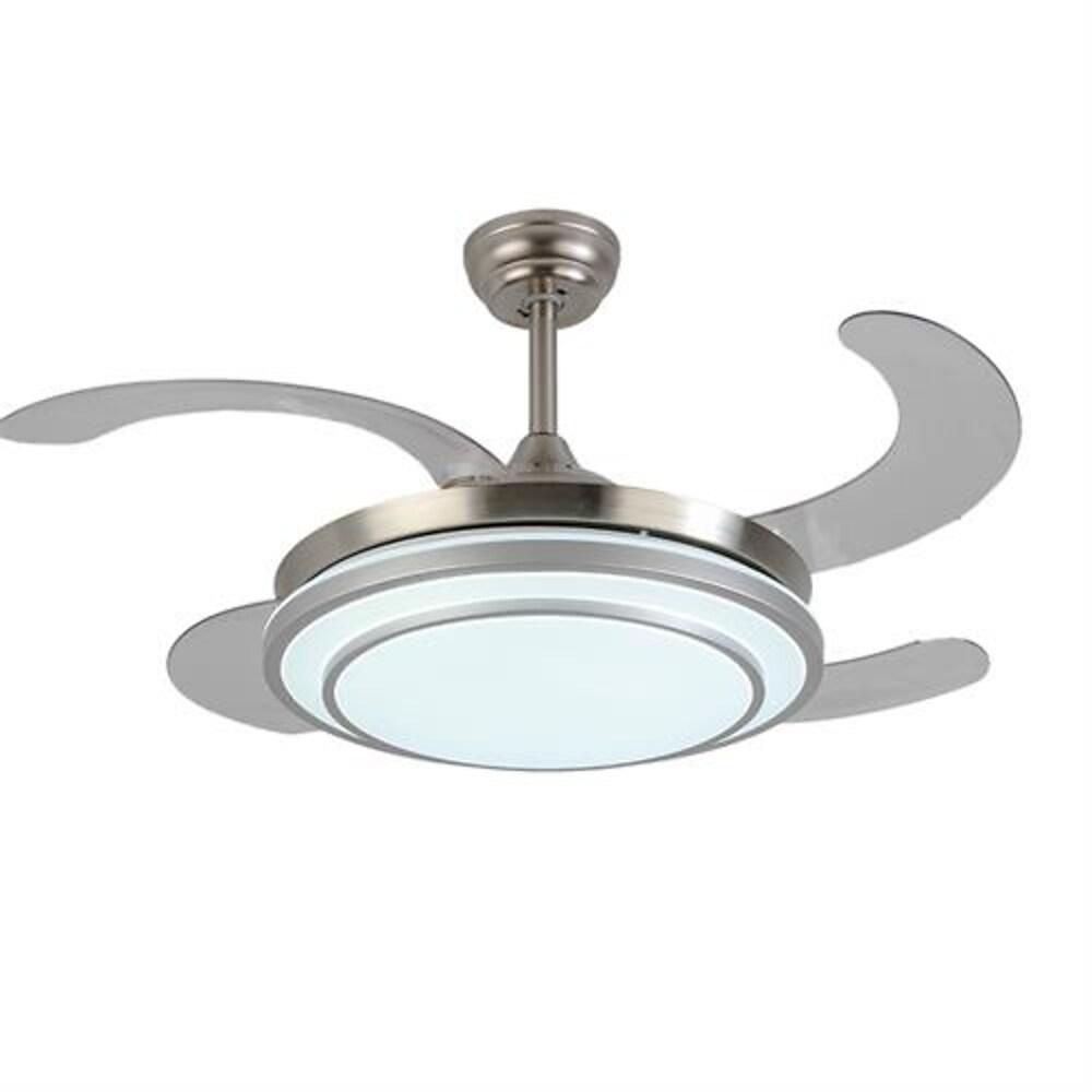4 Blade Gold Finish Retractable Ceiling Fan Chandelier with LED Light