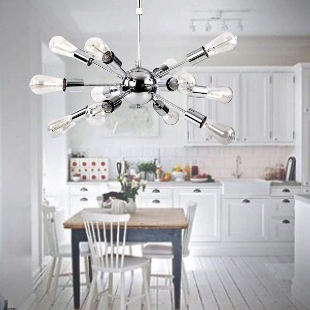 Modern Silver Sputnik Chandelier with 12 Bulbs for Dining Room & Kitchen