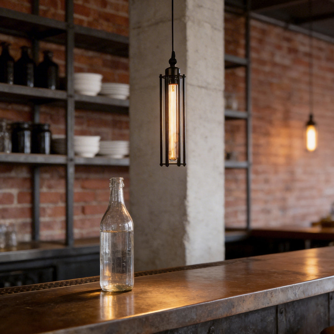 Vintage Industrial Tube Pendant Light - Iron Flute Ceiling Fixture