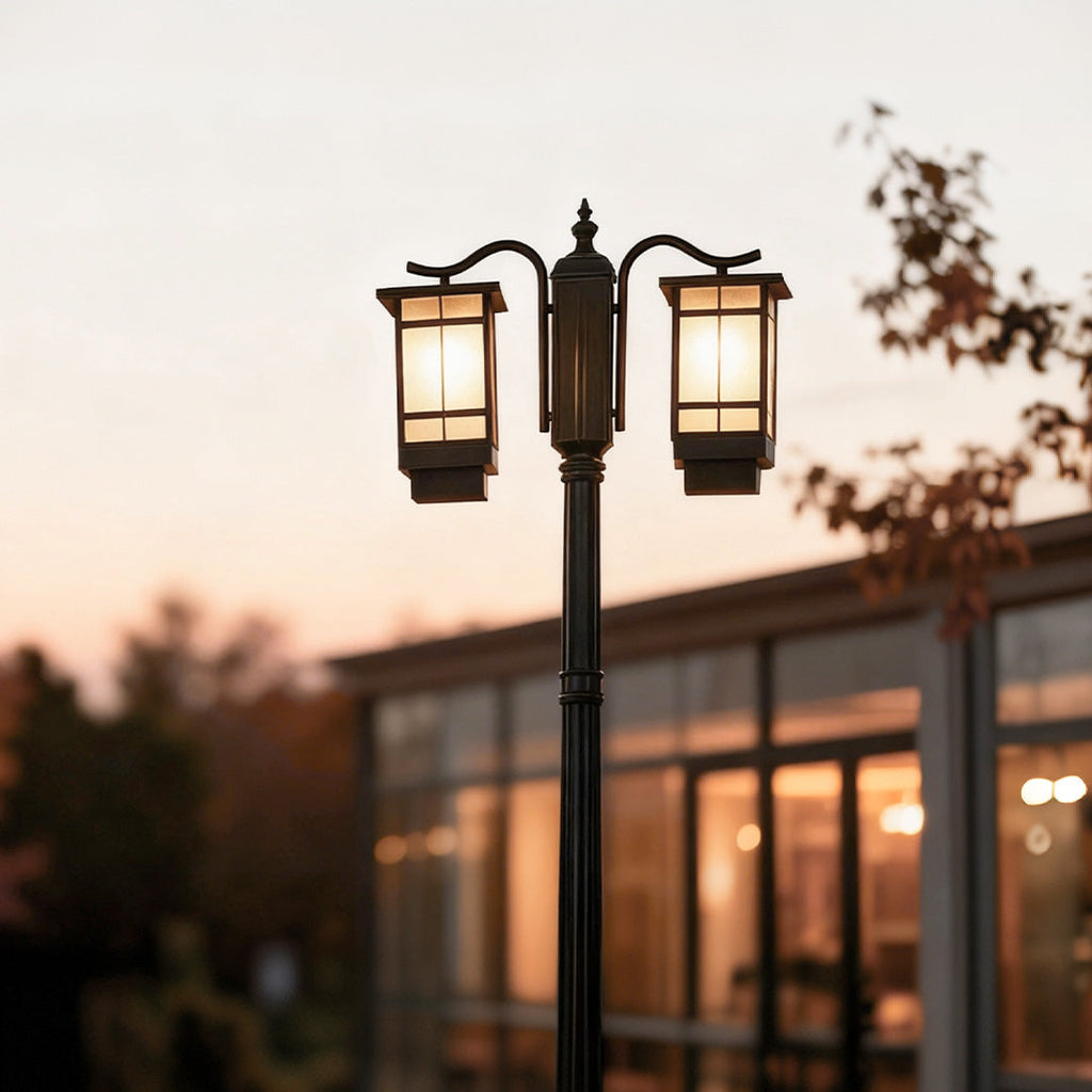 2-Head Outdoor Post Light - Modern Black Waterproof LED Fixture