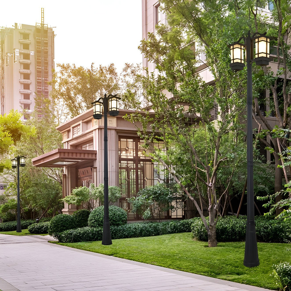 2-Head Outdoor Post Light - Modern Black Waterproof LED Fixture