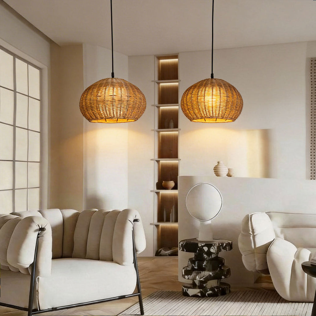 Rattan Outdoor Pendant Light - Modern Waterproof Hanging Fixture