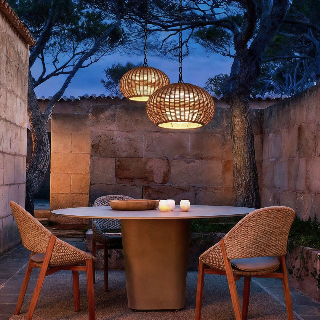 Rattan Outdoor Pendant Light - Modern Waterproof Hanging Fixture