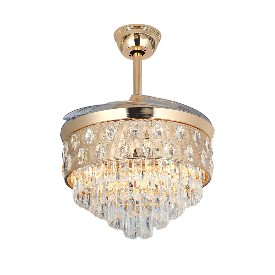 Luxury Gold Iron Ceiling Fan with Crystal Lights and Pendant
