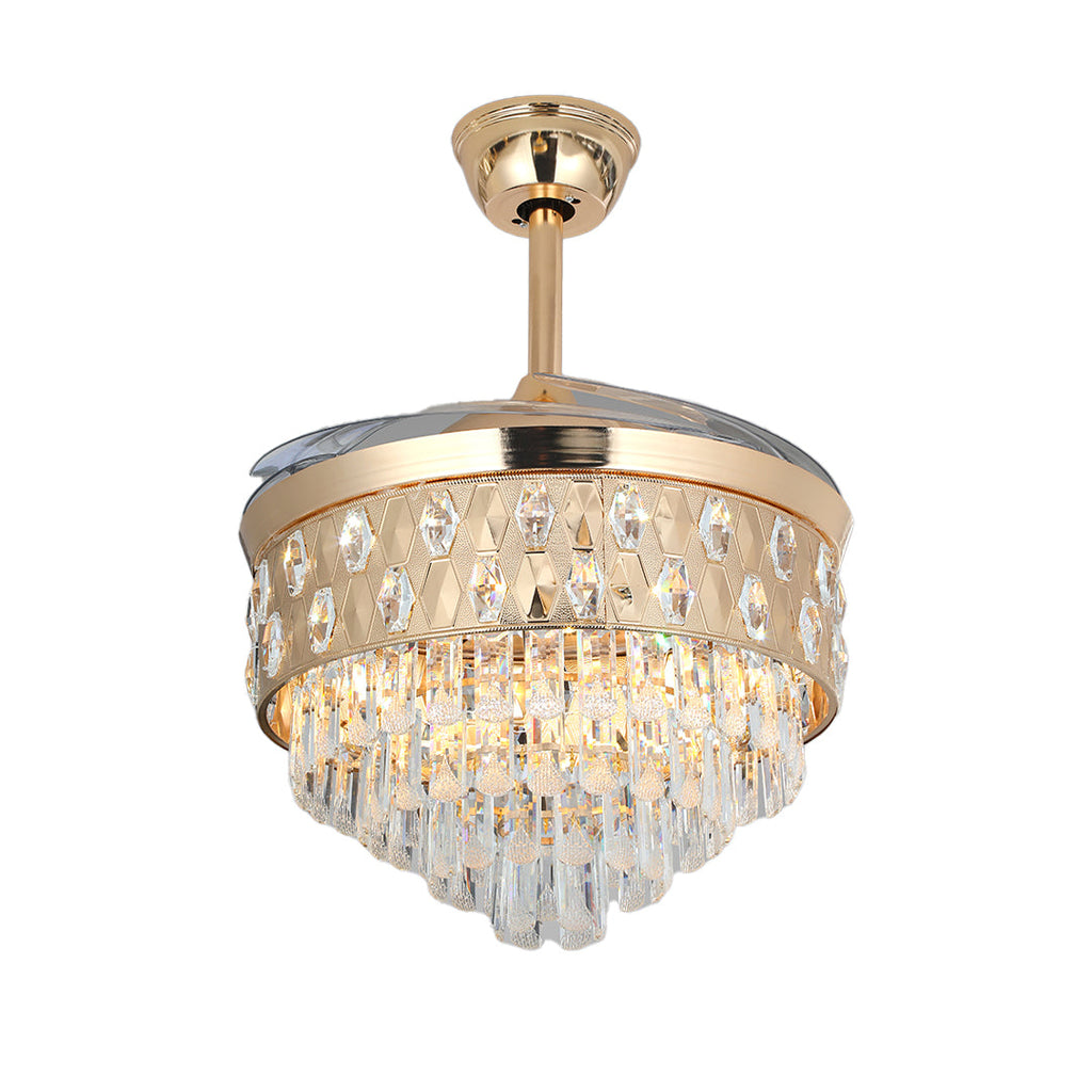 Luxury Gold Crystal Ceiling Fan with Pendant Light