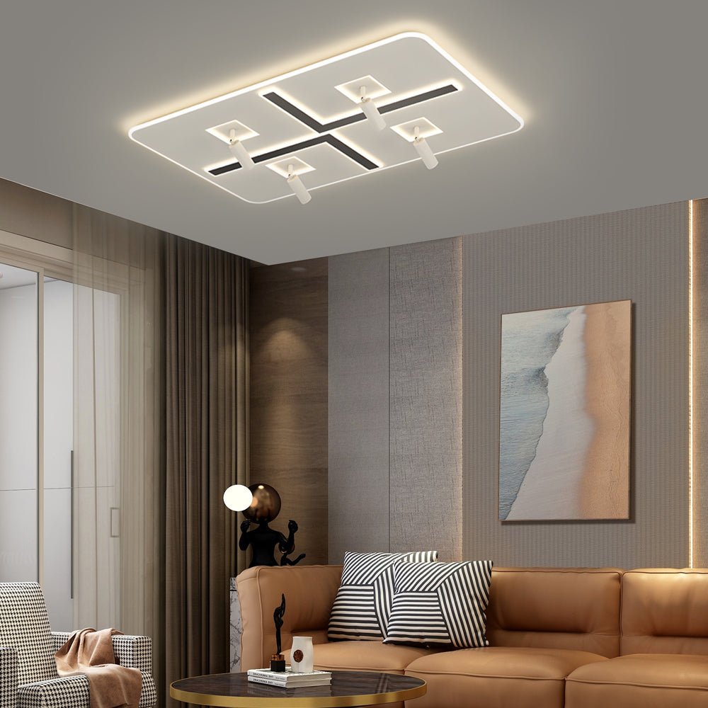 Ultra-Thin 3-Step Dimming Rectangular Ceiling Light with Spotlights