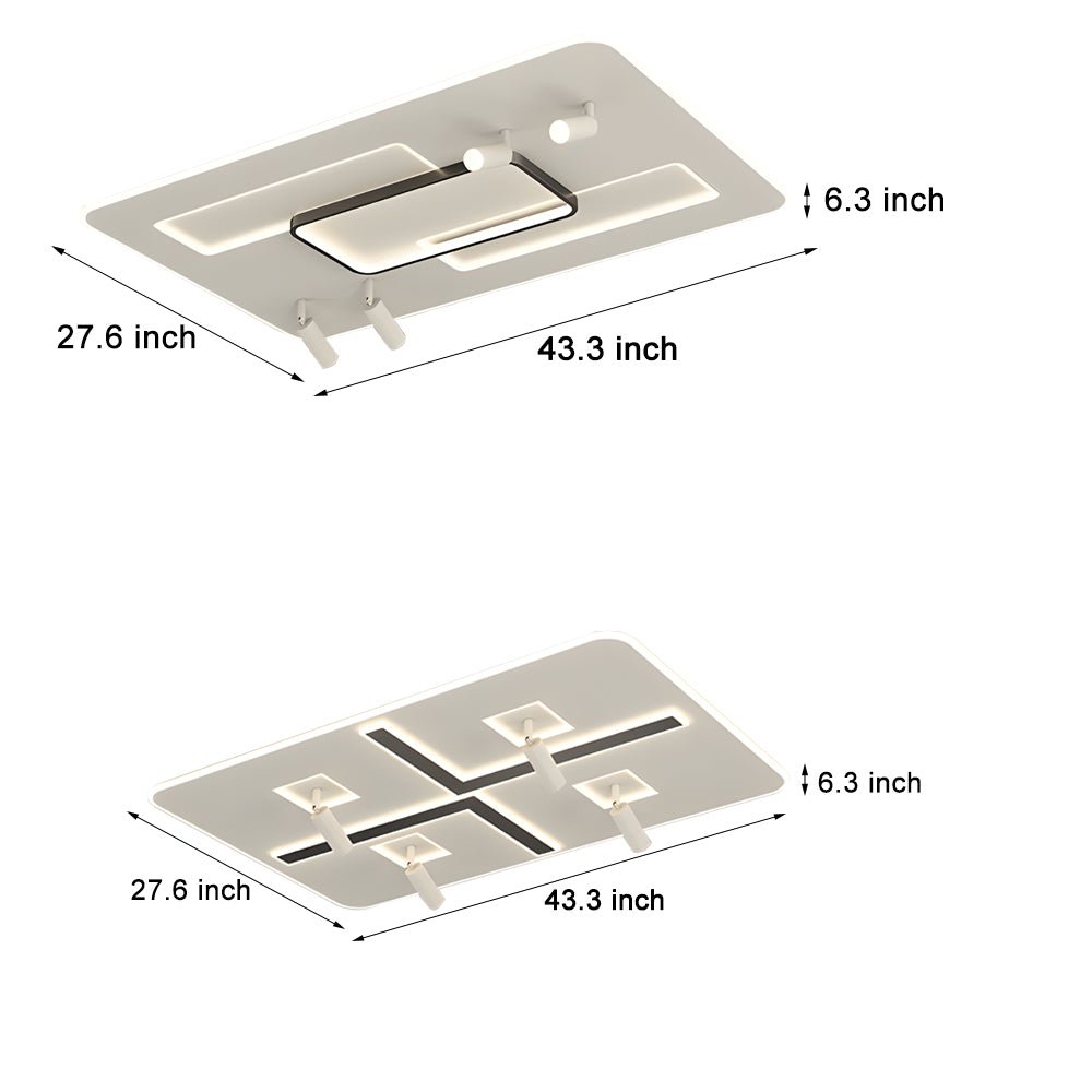 Ultra-Thin 3-Step Dimming Rectangular Ceiling Light with Spotlights