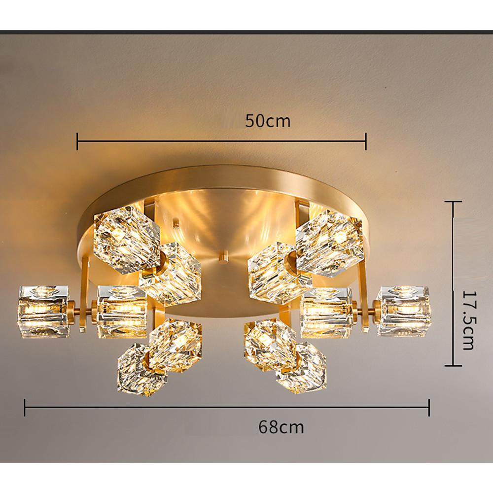 6-Light Crystal Brass Flush Mount LED Ceiling Light