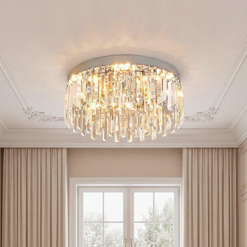 Crystal Flush Mount Ceiling Light - Modern Round Minimalist Design