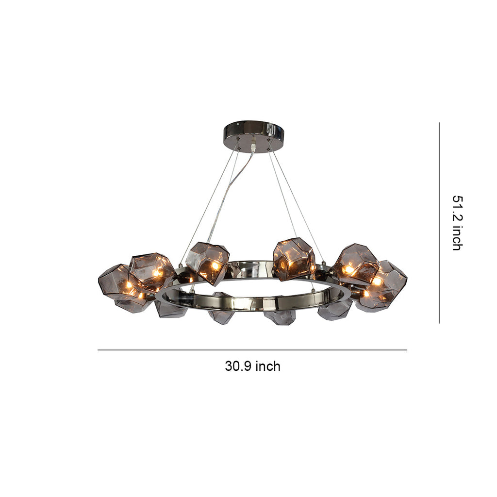 Black Round Chandelier with Geometric Glass Shades Ceiling Light