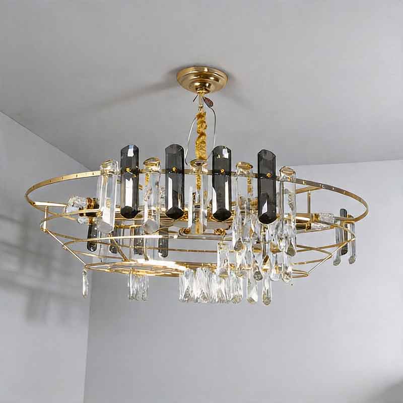 Round Drum Crystal Chandelier - Modern Metal Ceiling Light