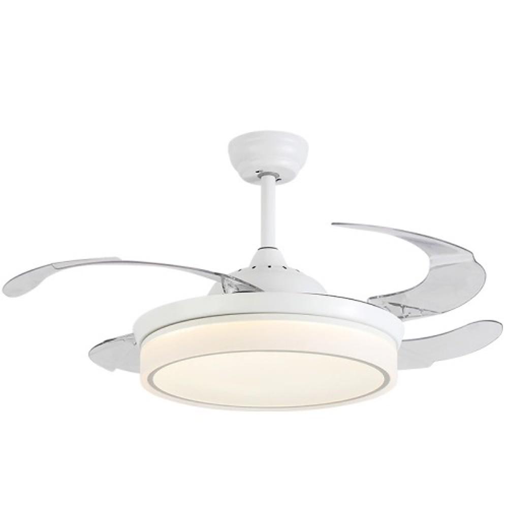 15/19 23-In LED Retractable Ceiling Fan with Light - 4 Blades, White Design