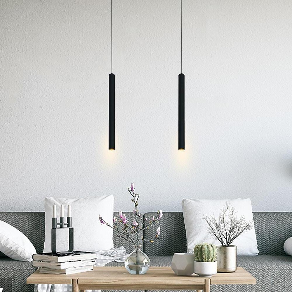 Thin Stick Black Pendant Light with Integrated LED Downlight