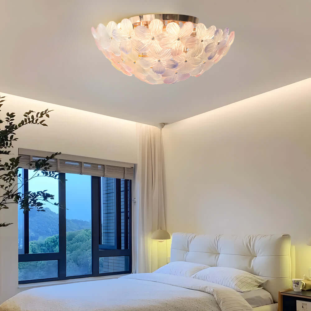 French Petal Glass Semi Flush Mount Ceiling Light