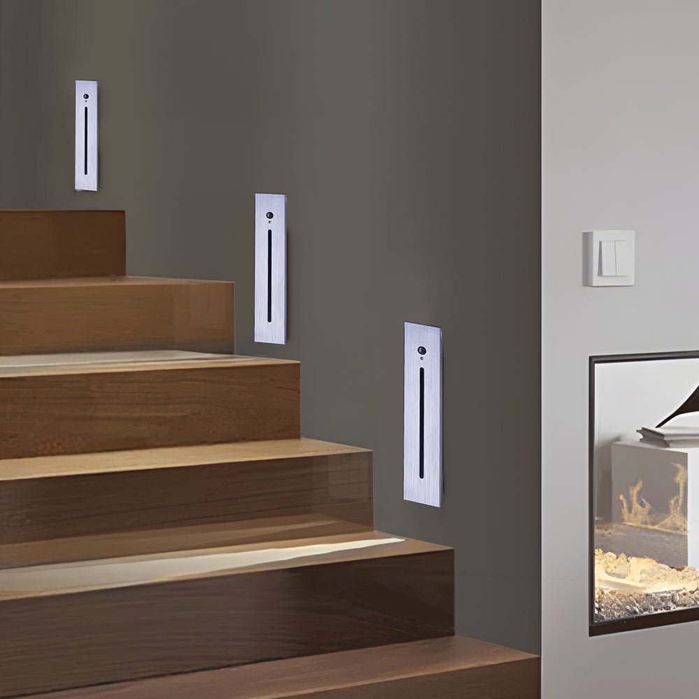 Vertical Motion Sensor LED Stair Light - Recessed Contemporary Indoor/Outdoor Step Lighting
