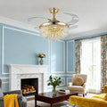 European Style Gold Crystal Ceiling Fan with Lights - Luxury Iron Fan