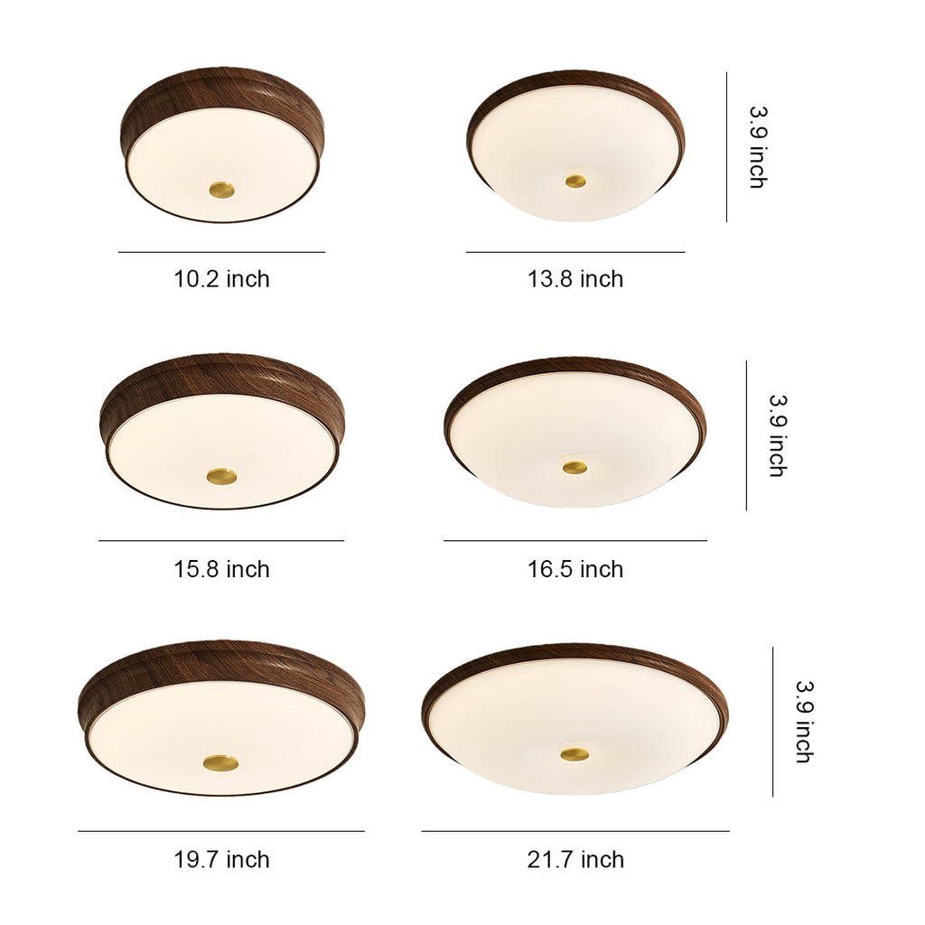 Vintage Art Deco Walnut Flush Mount Ceiling Light - Full-Spectrum Illumination