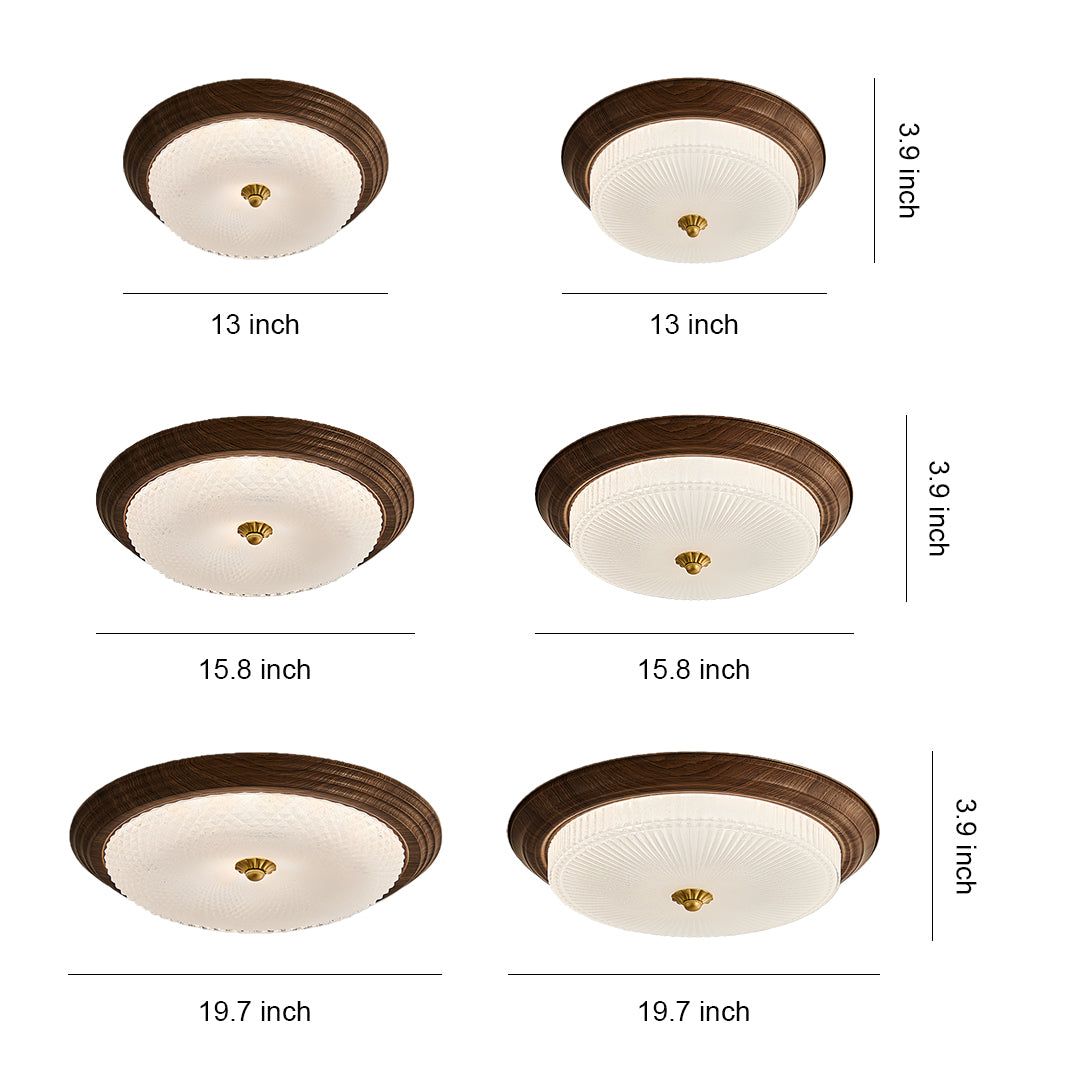 Vintage Art Deco Walnut Flush Mount Ceiling Light - Full-Spectrum Illumination
