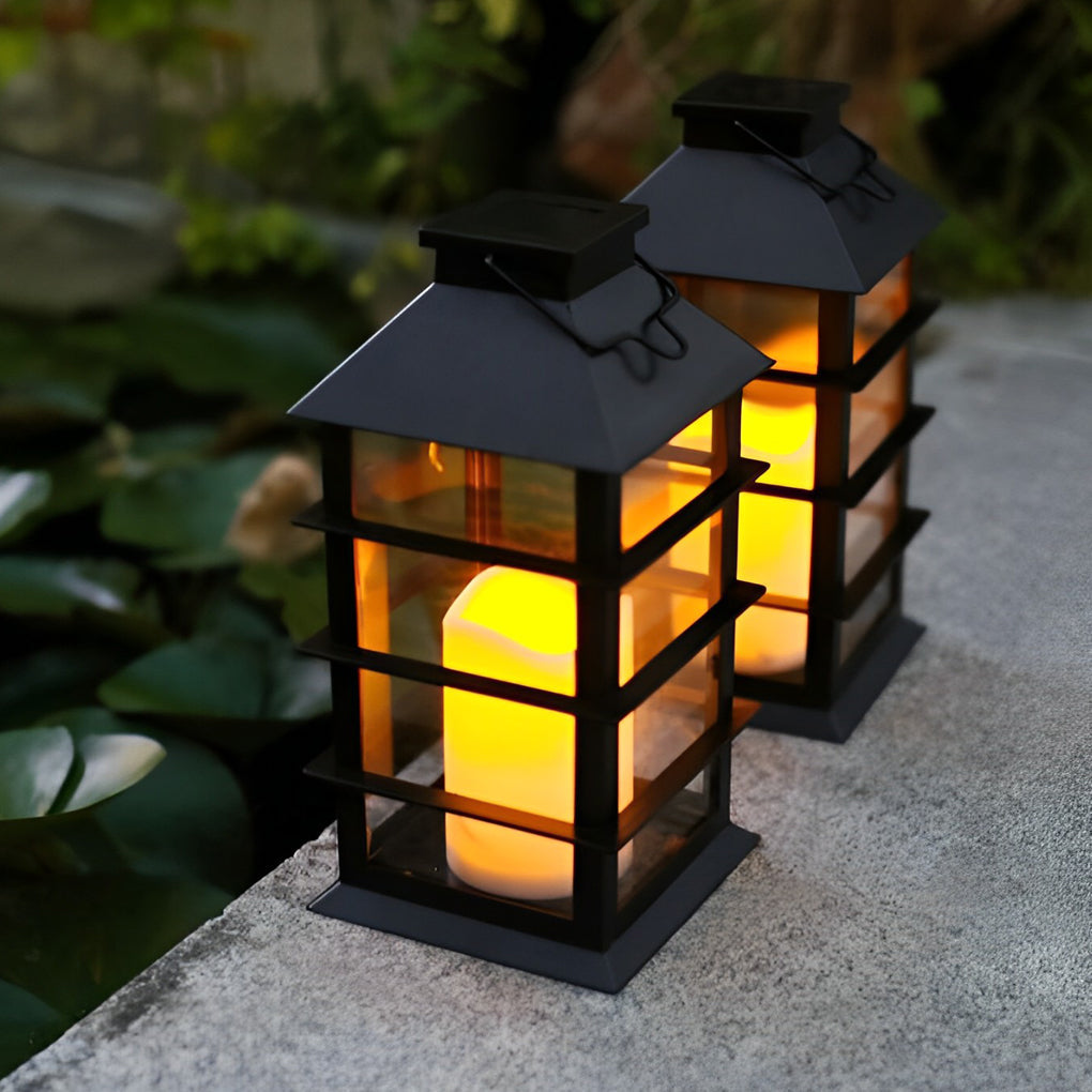 Candlestick Lantern Portable LED Solar Outdoor Lamp Black