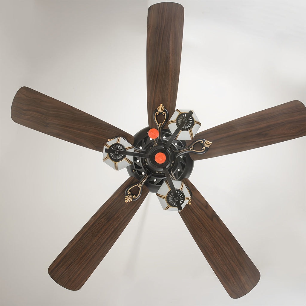 Vintage Wood Grain Ceiling Fan with Lights - Dark Finish Lamp
