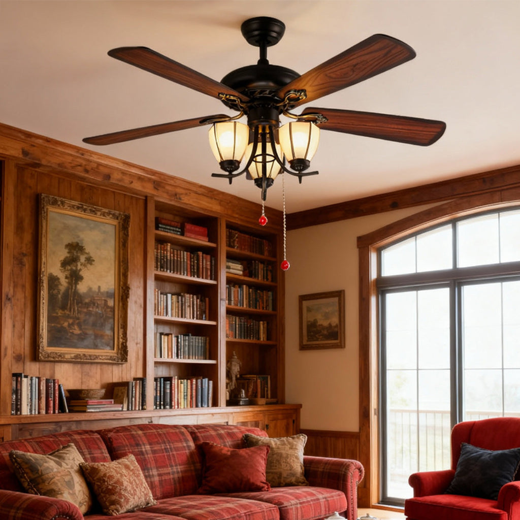 Vintage Wood Grain Ceiling Fan with Lights - Dark Finish Lamp