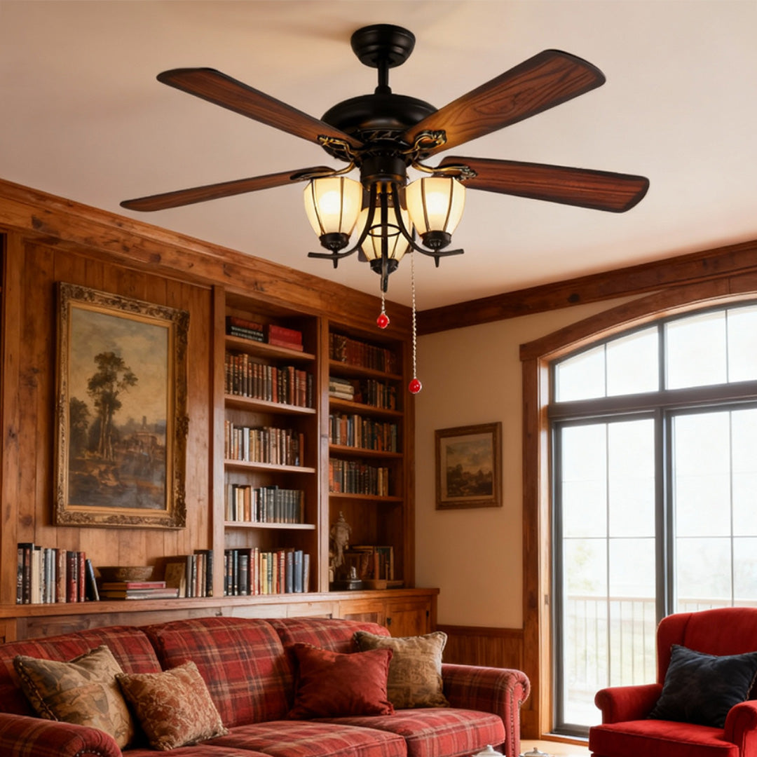 Vintage Wood Grain Ceiling Fan with Lights - Dark Finish Lamp