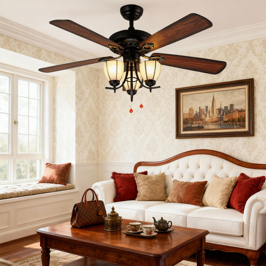 Vintage Wood Grain Ceiling Fan with Lights - Dark Finish Lamp