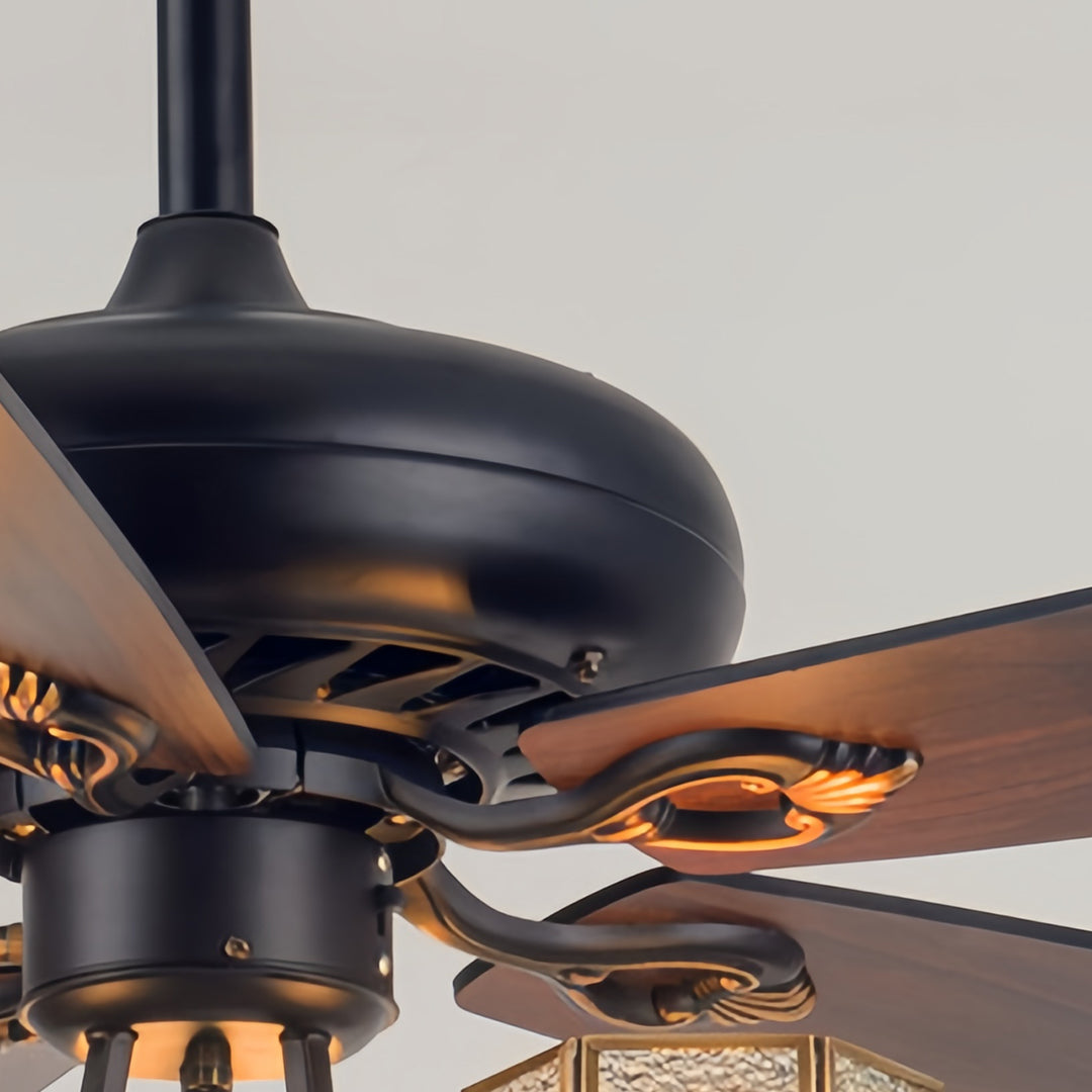 Vintage Wood Grain Ceiling Fan with Lights - Dark Finish Lamp