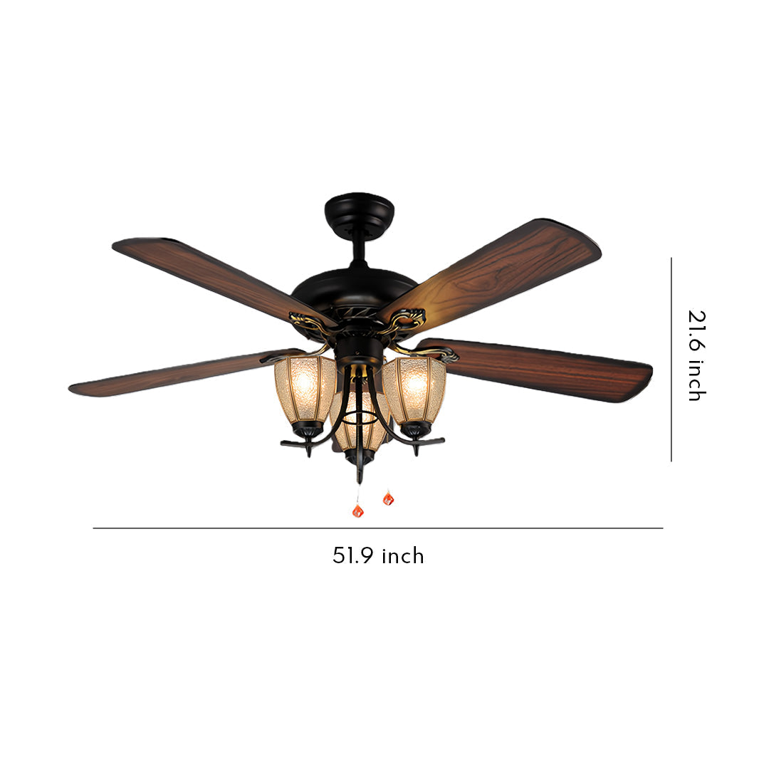 Vintage Wood Grain Ceiling Fan with Lights - Dark Finish Lamp
