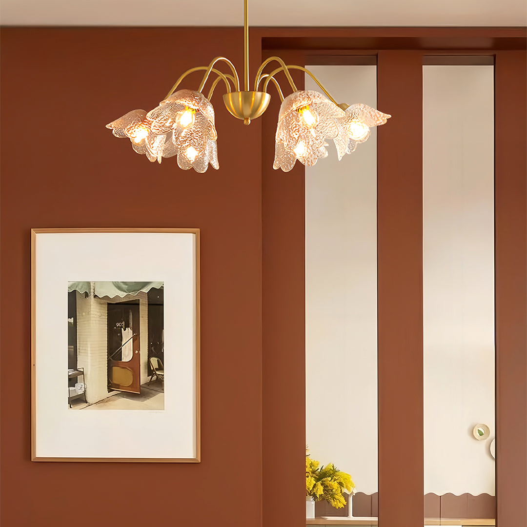 French Style Glass Shades Flower Chandelier Clear Ceiling Light