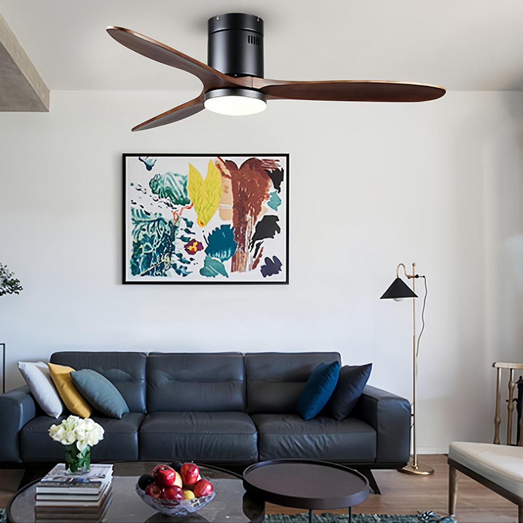 Wooden Ceiling Fan with Light - Quiet DC Motor Flush Mount Fandelier