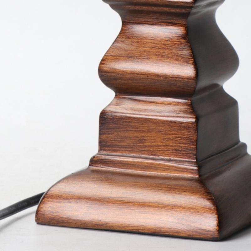 Vintage Wood Table Lamp with Striped Drum Shade - LED Light Accent