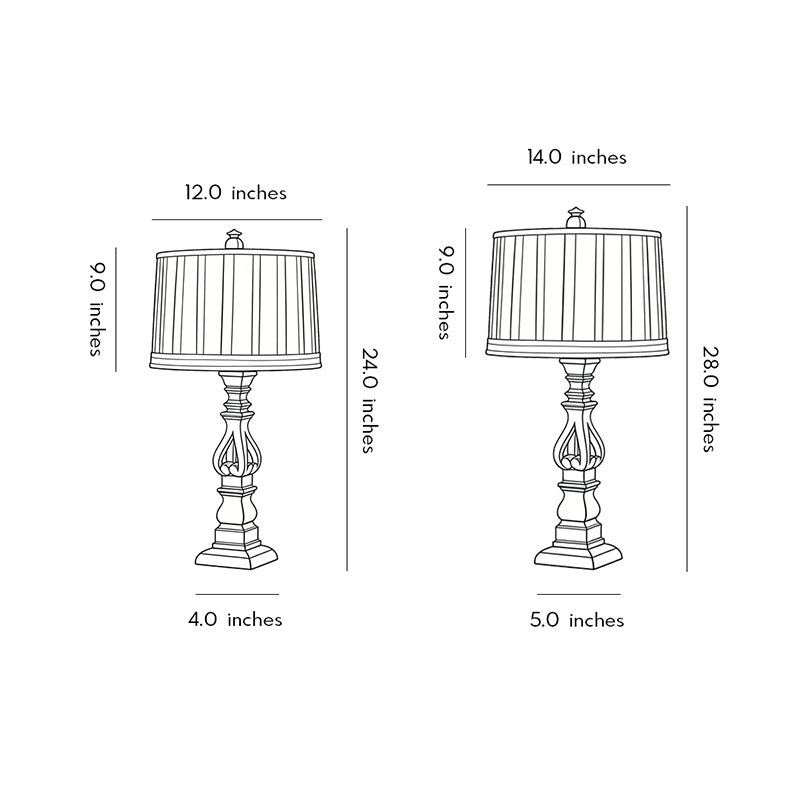 Vintage Wood Table Lamp with Striped Drum Shade - LED Light Accent