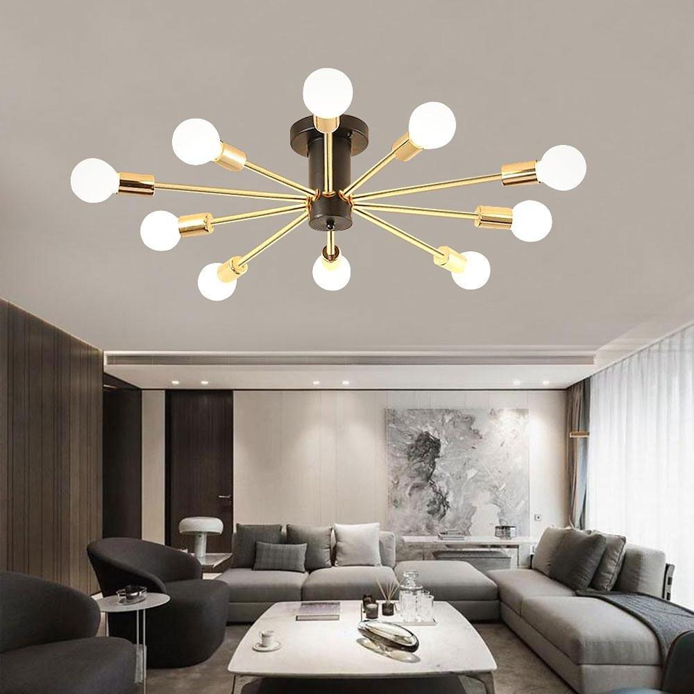 Industrial Sputnik Gold Chandelier for Living Room - Geometric Design Lighting Fixture