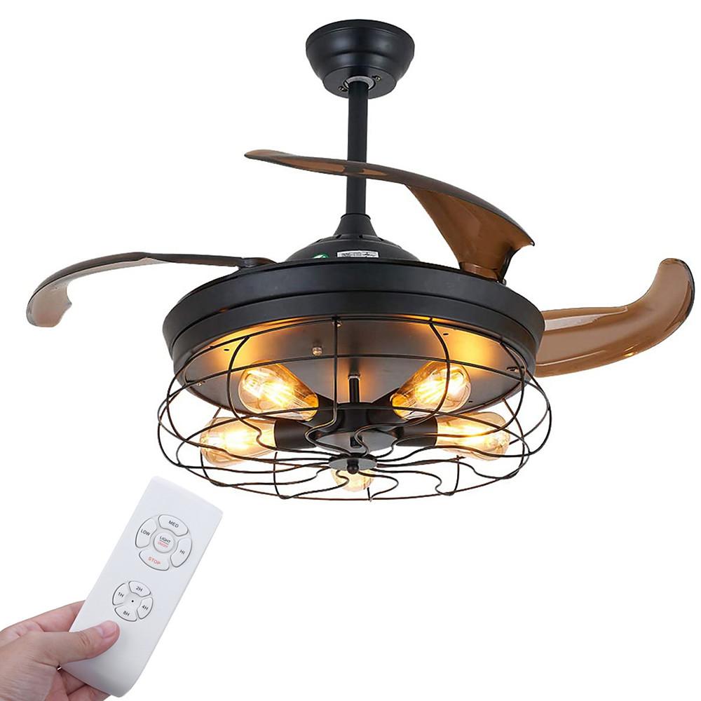 3-Blade Farmhouse Retractable Ceiling Fan with Light
