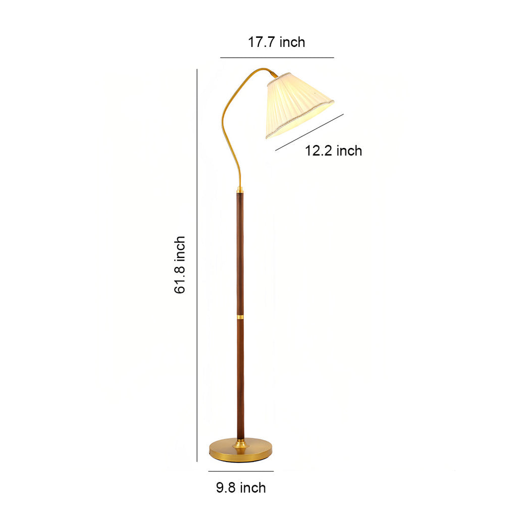 Walnut Floor Lamp with Fabric Shade - Elegant American Retro Standing Lamp
