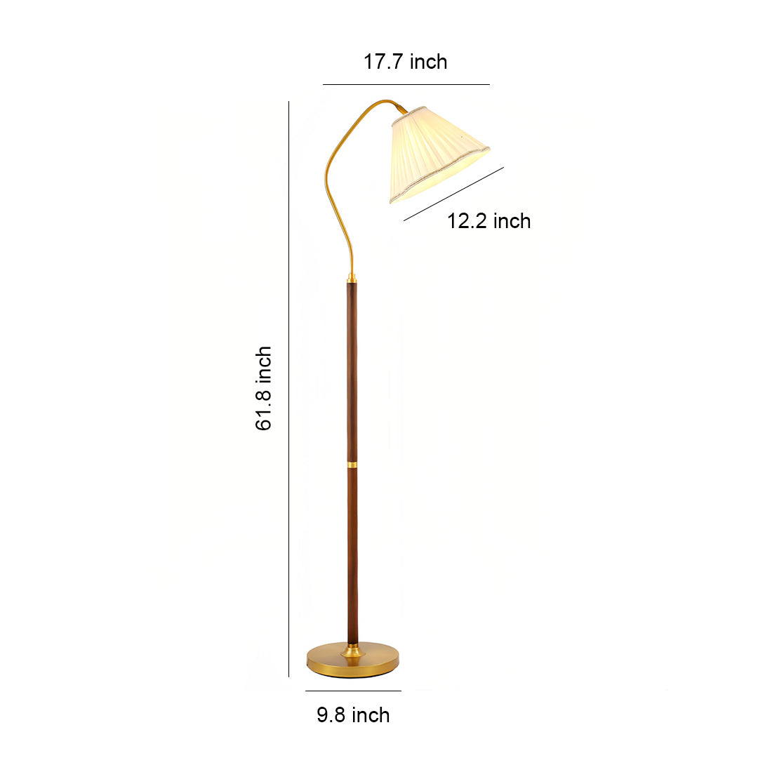 Walnut Floor Lamp with Fabric Shade - Elegant American Retro Standing Lamp